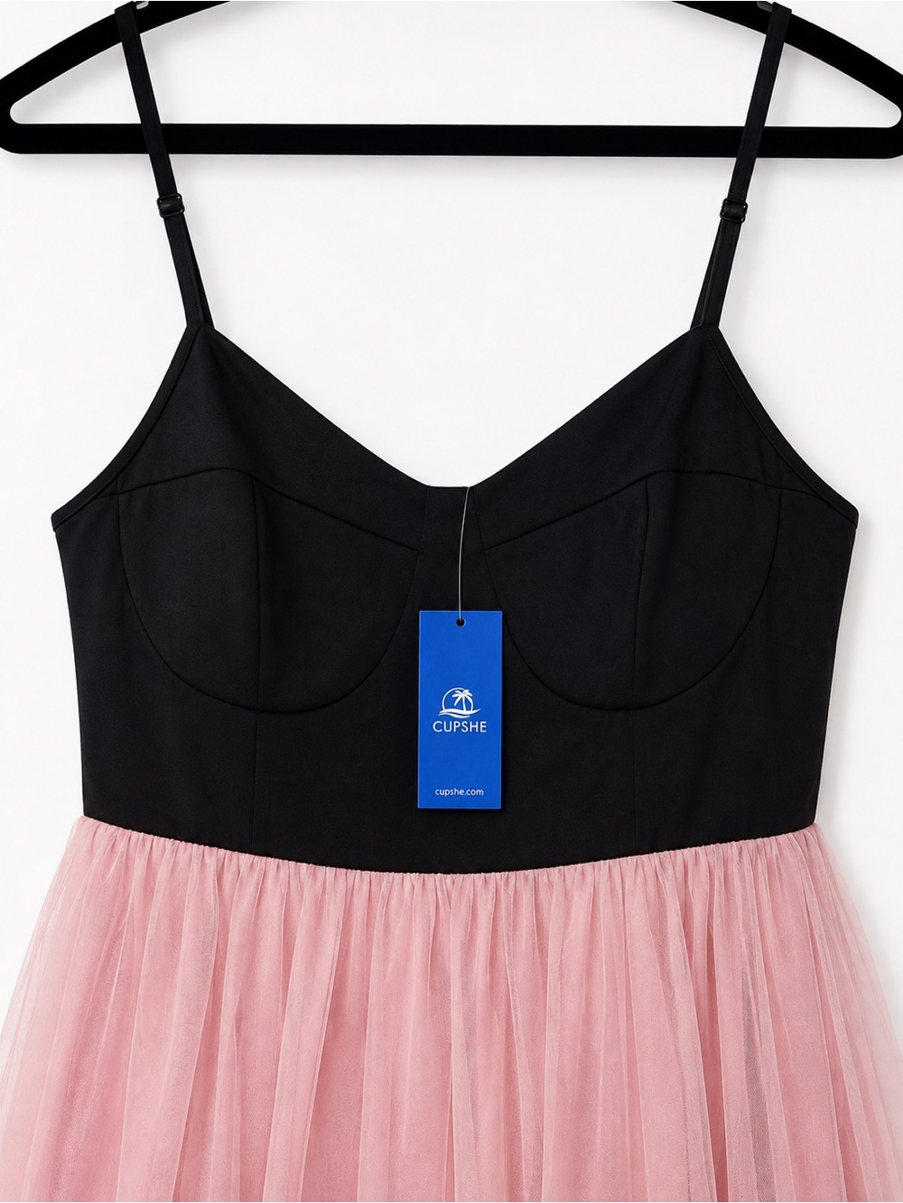 Cupshe Black & Pink Tulle Spaghetti-Strap Party Dress - Picture 2 of 2